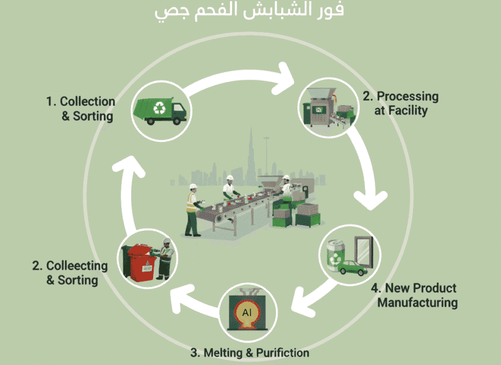 Circular economy infographic showing how pressurized cans are recycled in Dubai.