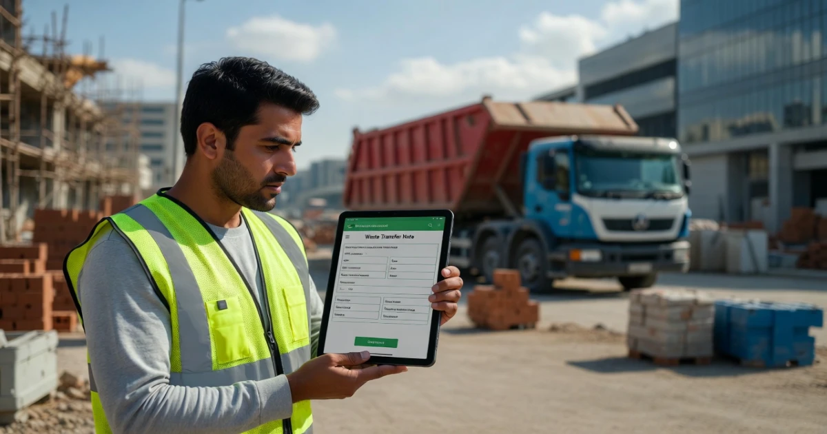 Site compliance folder with WTNs, weighbridge tickets, and recycling certificates