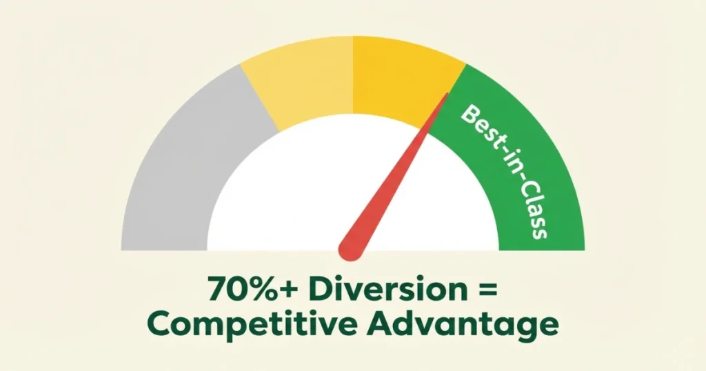 Navigating Dubai's AED 100/Tonne Landfill Fee: Budget Protection Guide for Developers 5 Construction waste diversion benchmark gauge highlighting 70 percent best-in-class performance.