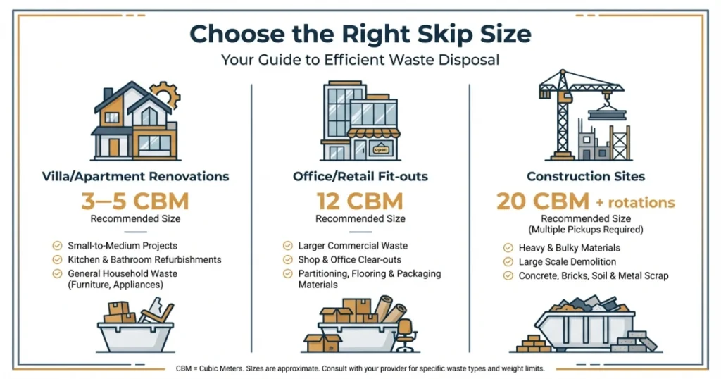 Dubai skip bin sizing decision guide for renovations, fit-outs and construction sites