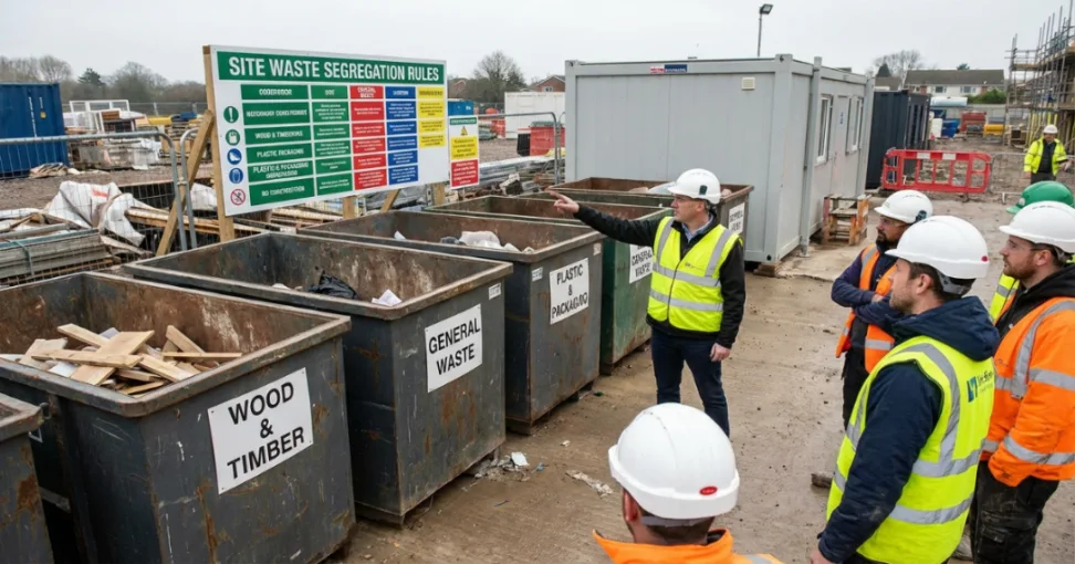 Smart Waste Management in Dubai (2026): A Practical Guide for Contractors, Developers & Project Managers 2 Procurement and bid evaluation team reviewing construction tender documents and compliance scores