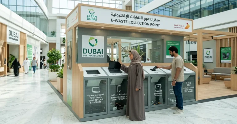 The six waste types in Dubai as classified by Dubai Municipality — general black recyclables yellow organic green hazardous red construction and demolition and medical waste