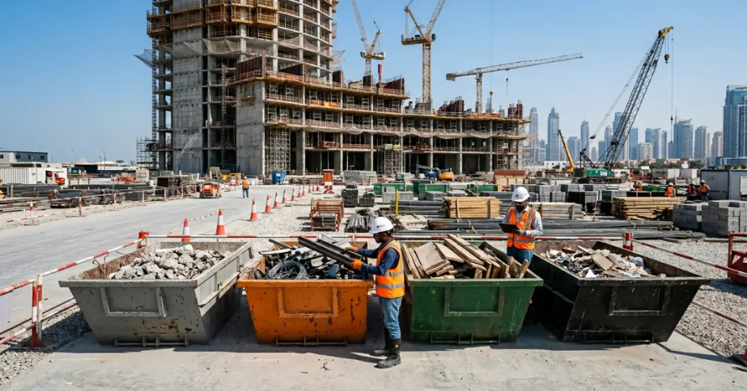Segregated waste skip bins for commercial collection in Dubai