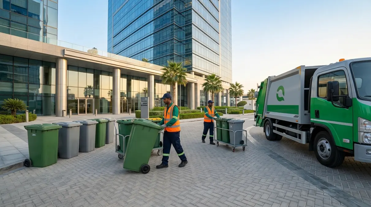 Commercial Office Waste Collection Dubai: Monthly Contracts & Pricing 1 Commercial office waste collection Dubai bin station for paper recyclables and general waste