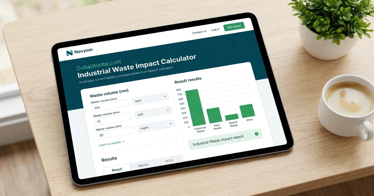 Screenshot-style view of the industrial waste impact calculator on DubaiWaste.com for industry wast management dubai cost estimation