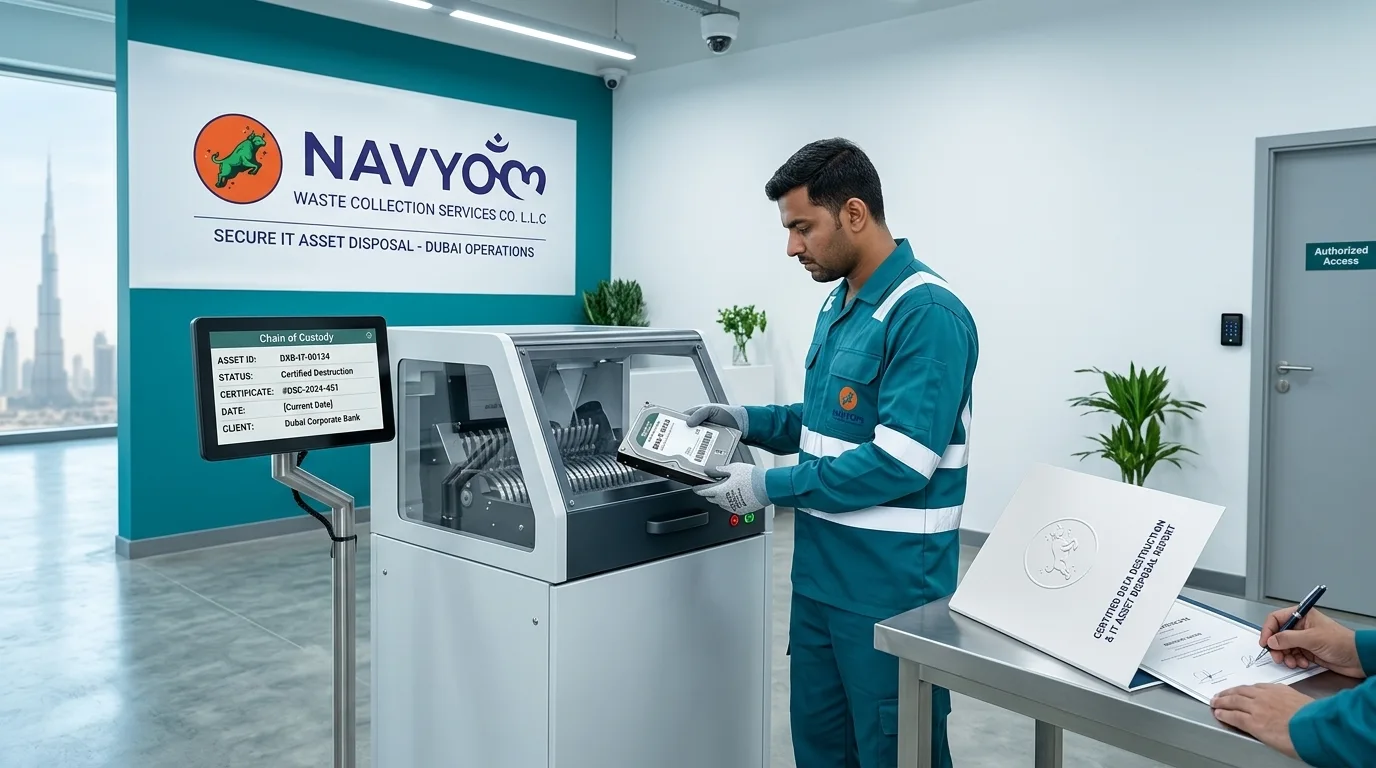 E-Waste Bulk Collection for Businesses Dubai 3 Hard drive shredding and data destruction service for Dubai businesses — part of certified IT asset disposal process