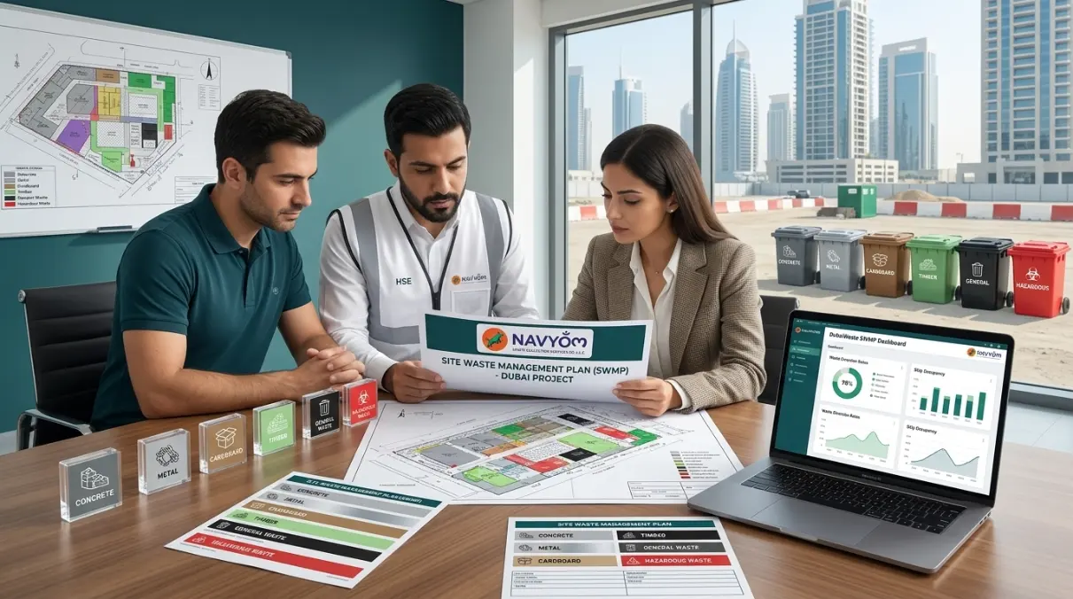 Site Waste Management Plan SWMP Dubai construction waste planning document with segregated skips