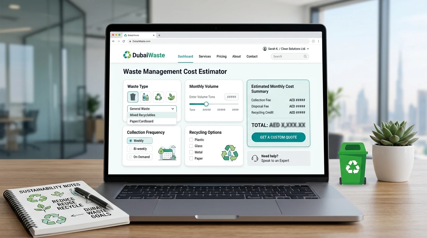 Waste management cost estimator screenshot for Scheduled Waste Collection Plans Dubai