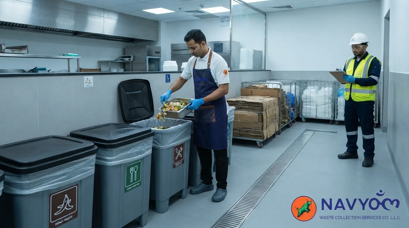 Retail & Shopping Mall Waste Management Dubai: Compliance & Collection Guide 2 Food court organic waste collection bins in a Dubai shopping mall separated from dry retail waste