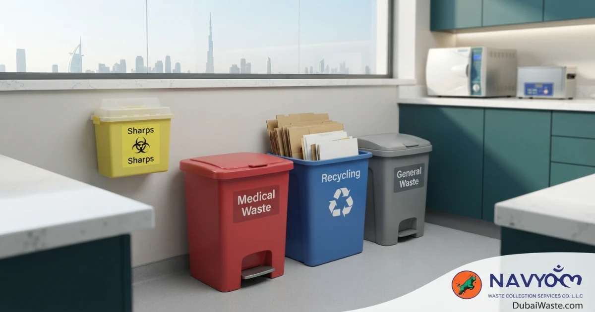 Waste segregation Dubai setup for dental clinic medical waste sharps and general waste
