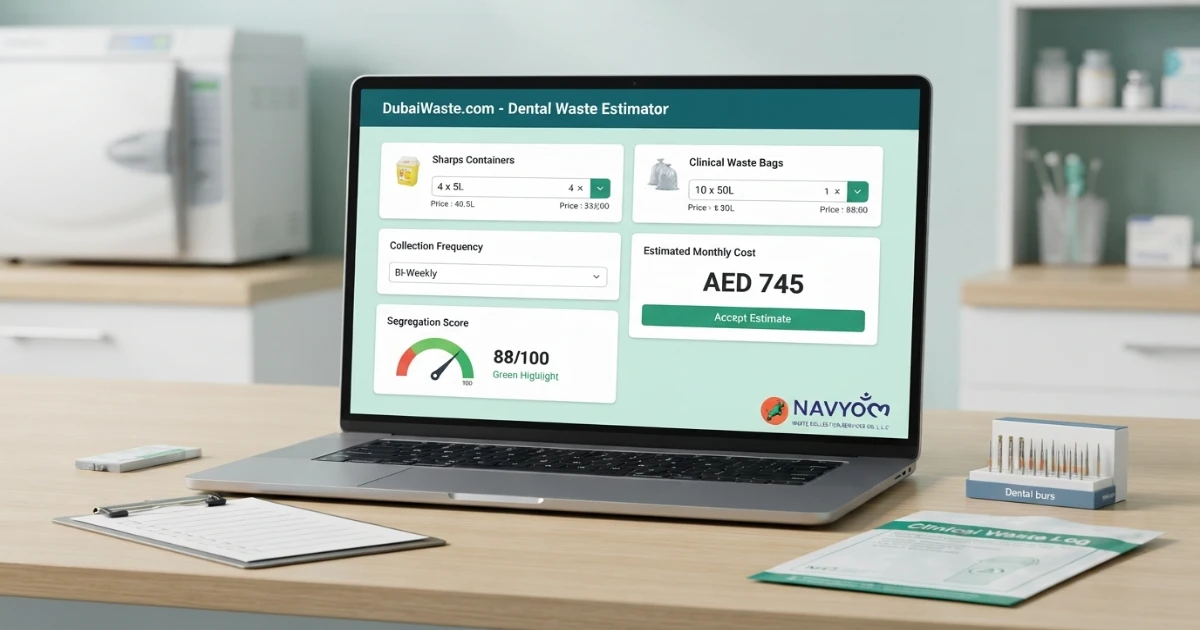 Dental Clinic Waste Management Dubai cost estimator screenshot for medical waste collection planning