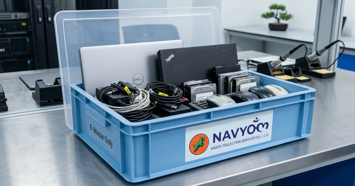 School & University Waste Management Dubai: A Practical KHDA-Era Compliance Guide 3 E-waste collection point in a university lab in Dubai as part of school waste management compliance